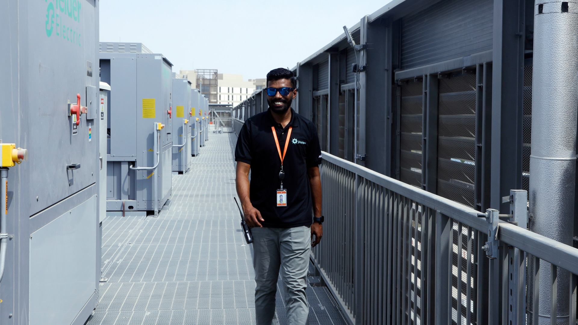 Pure DC (Pure Data Centres Group) Abu Dhabi Yas Island roof control systems staff inspection